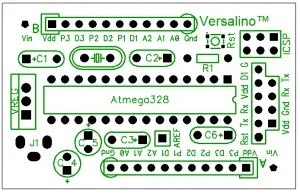 Top view of the Versalino Uno PCB design.